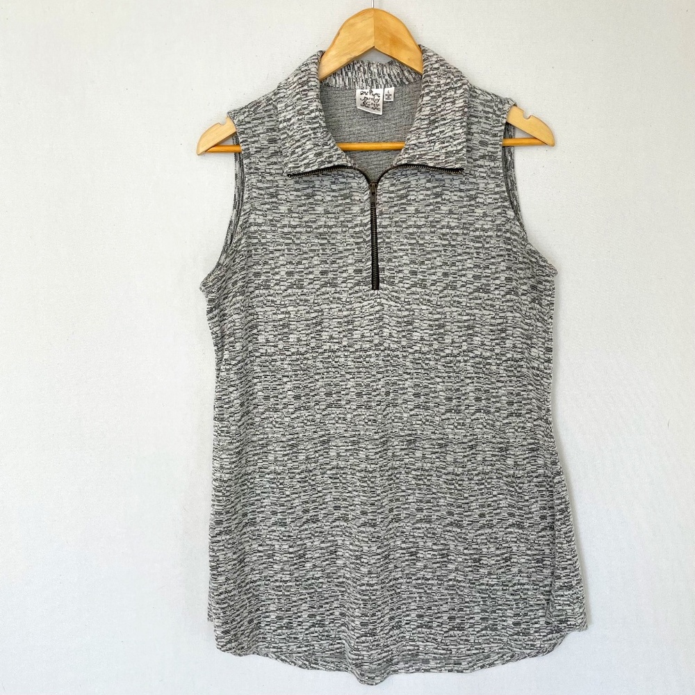 PARSLEY & SAGE Sz Lrg Sleeveless Burnout Knit Sweater Tunic Stand Up Zip Collar